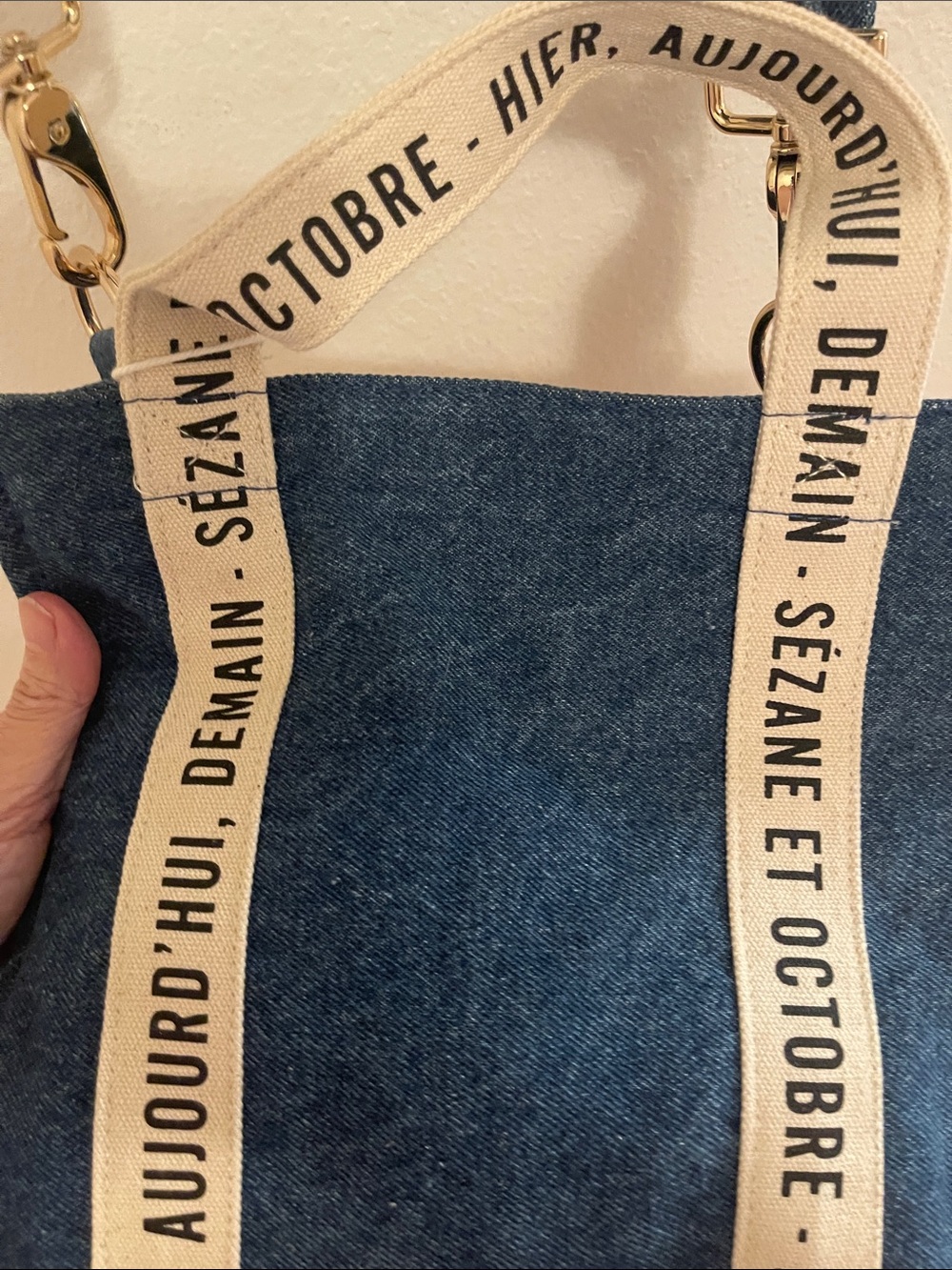 NWT Sezane Blue Denim Mini Tote with Natural Canvas removable Straps - Picture 4 of 5